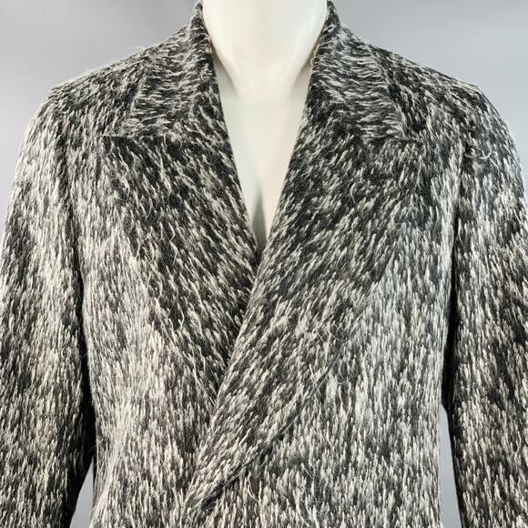 PAUL SMITH Size M Grey White Textured Wool Blend Peak Lapel Coat - Picture 2 of 9